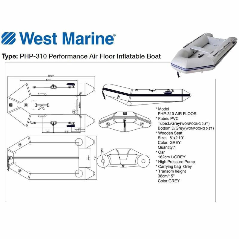 WEST MARINE Inflatable Boats PHP-310 Performance Air Floor Inflatable Boat 3 WEST MARINE Inflatable Boats PHP-310 Performance Air Floor Inflatable Boat - Image 3